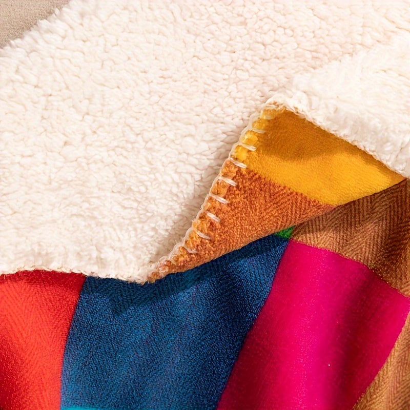 Stornfield | Coral Fleece Throw – Reversible Thick Sherpa Blanket with a Colorful Plaid Design
