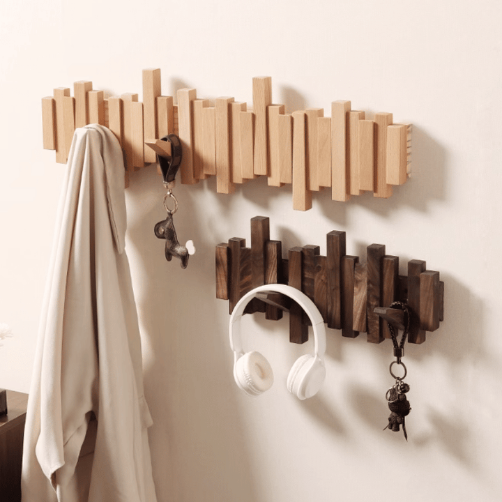 Wooden Wall Coat Rack with Foldable Hooks and Minimalist Design | Stornfield