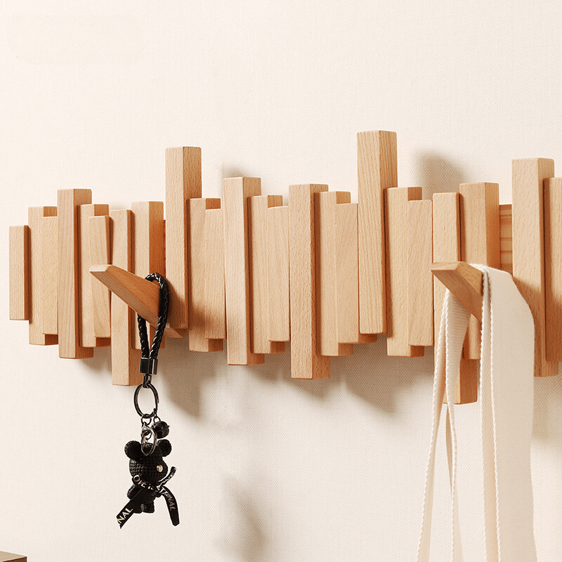 Wooden Wall Coat Rack with Foldable Hooks and Minimalist Design | Stornfield