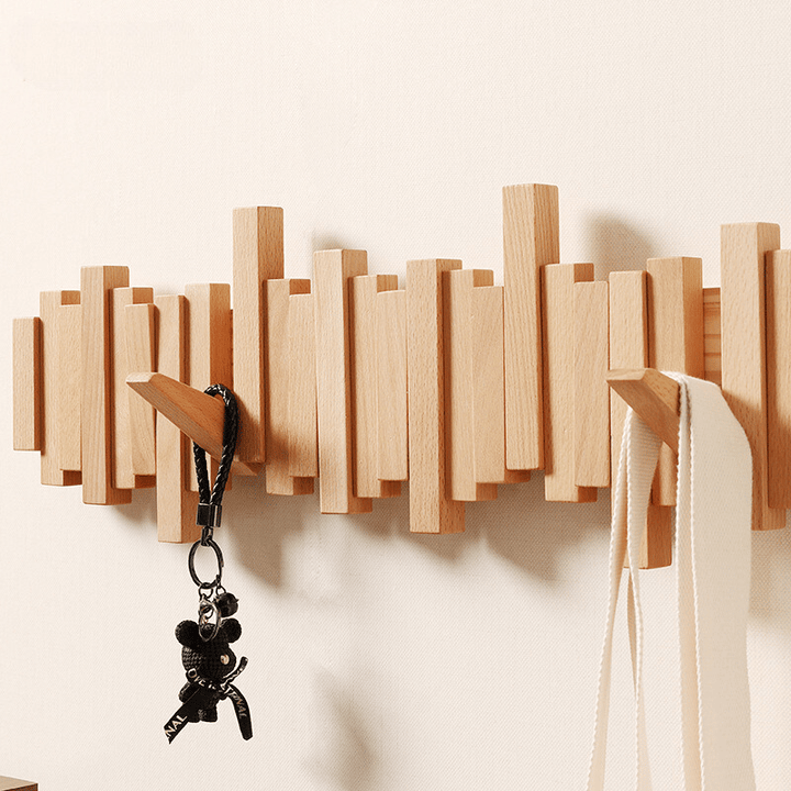 Wooden Wall Coat Rack with Foldable Hooks and Minimalist Design | Stornfield