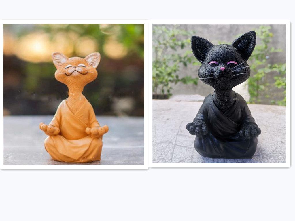 Stornfield | Playful Black Buddha Cat Figurine Collectible Meditation Yoga Happy Cat Home Decor Garden Decoration Garden Ornament