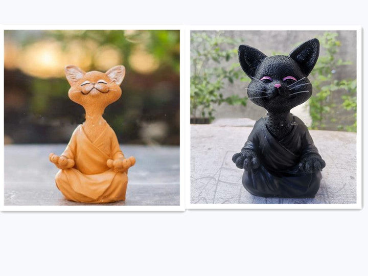 Stornfield | Playful Black Buddha Cat Figurine Collectible Meditation Yoga Happy Cat Home Decor Garden Decoration Garden Ornament