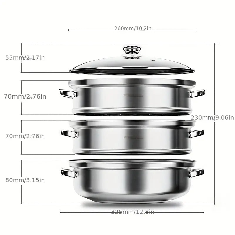 Stornfield | NutriSteam | 3-Tier Stainless Steel Steamer – Healthy Cooking Made Easy