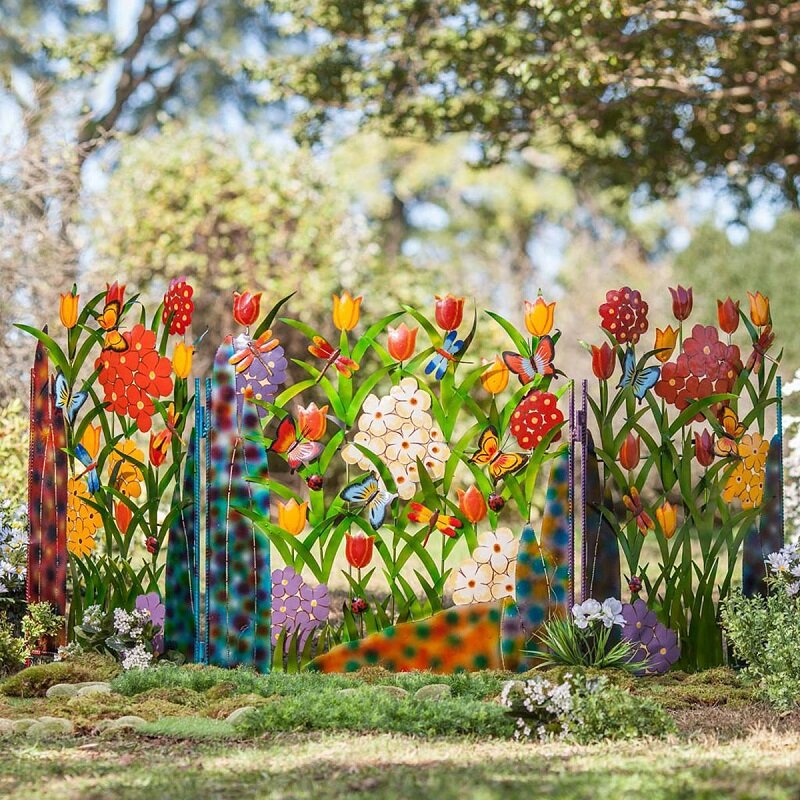 Colorful Metal Butterfly and Flower Garden Screen | Stornfield
