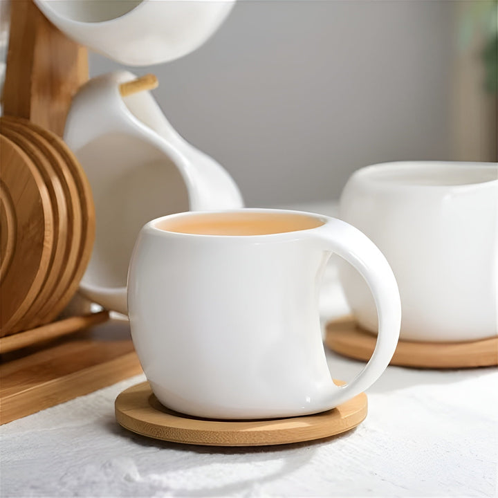 Ceramic Coffee Mug Set with Saucer & Stand – Stylish and Decorative | Perfect for Café and Home | Stornfield