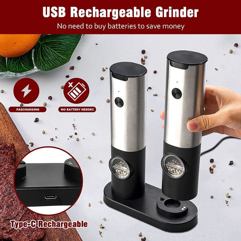 Electric Salt Pepper Grinder Set USB Rechargeable Automatic Spice Mill | Stornfield