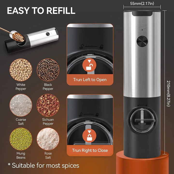 Electric Salt Pepper Grinder Set USB Rechargeable Automatic Spice Mill | Stornfield