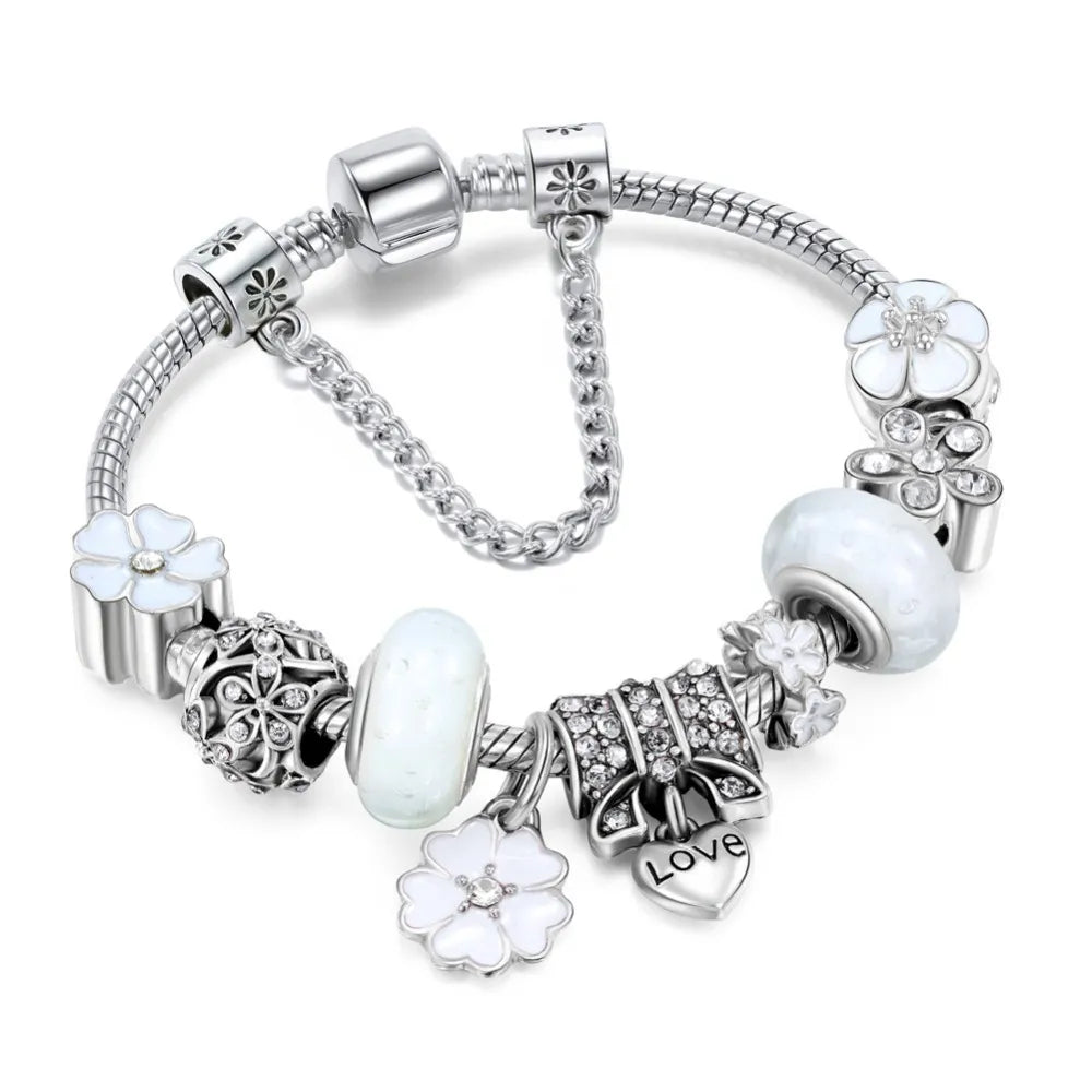 Stornfield | Elegant Floral Charm Bracelet in 925 Sterling Silver for Women - Nature-Inspired Design