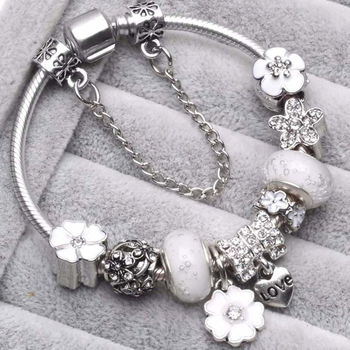 Stornfield | Elegant Floral Charm Bracelet in 925 Sterling Silver for Women - Nature-Inspired Design