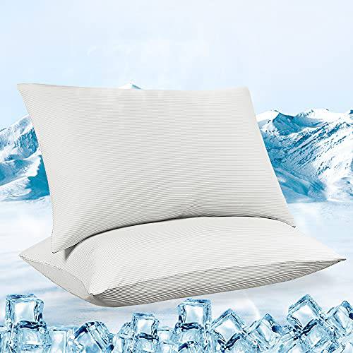 2-Pack Cooling Pillowcases – Premium Silky White Stripes,  Technology, Q-Max 0.3 | Stornfield