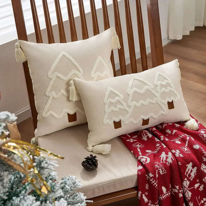 Embroidered Christmas Tree Cushion Cover in Cotton Canvas | Stornfield