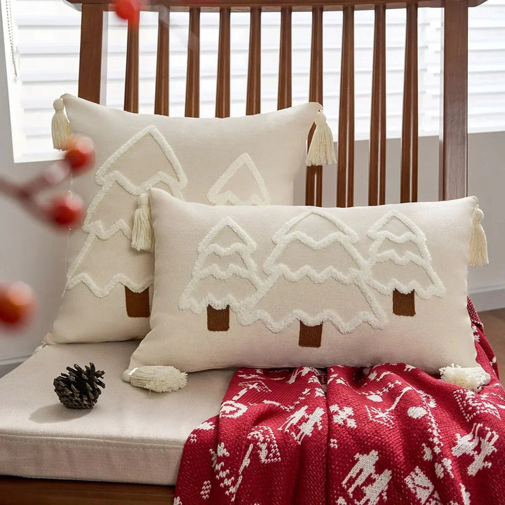 Embroidered Christmas Tree Cushion Cover in Cotton Canvas | Stornfield