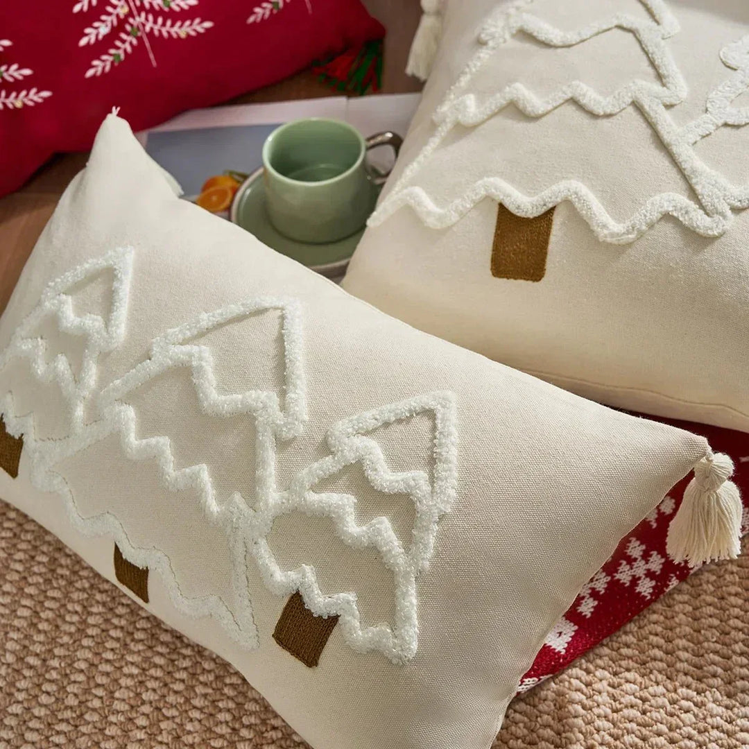 Embroidered Christmas Tree Cushion Cover in Cotton Canvas | Stornfield