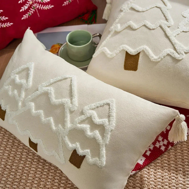 Embroidered Christmas Tree Cushion Cover in Cotton Canvas | Stornfield