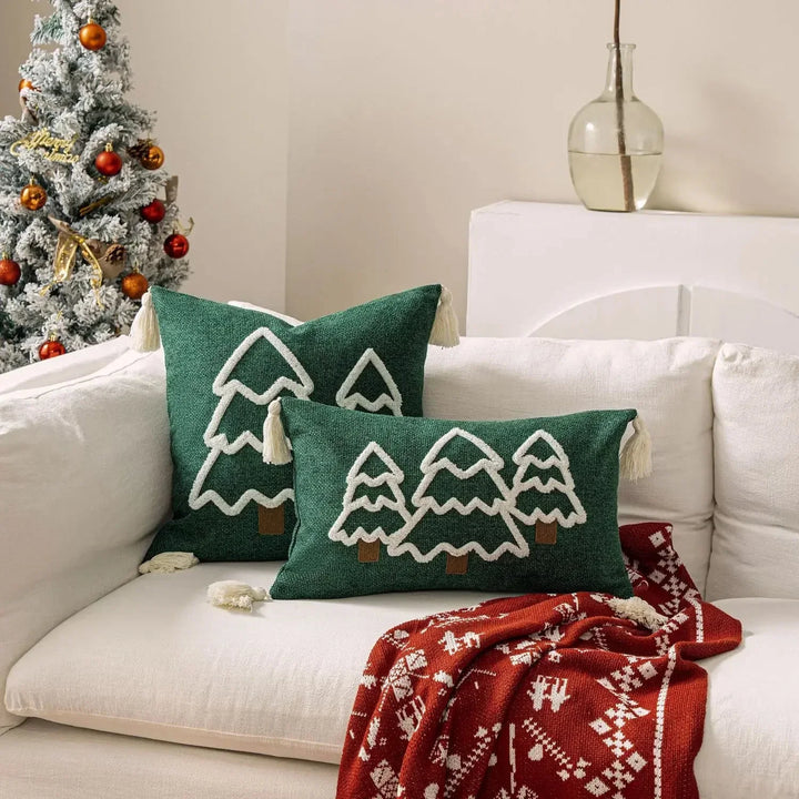 Embroidered Christmas Tree Cushion Cover in Cotton Canvas | Stornfield