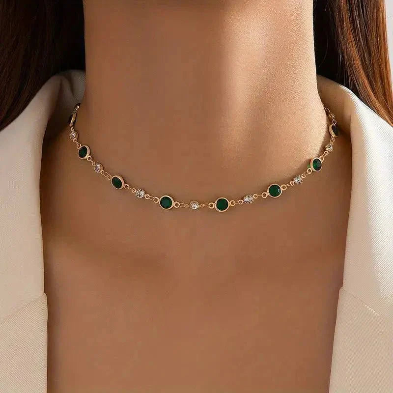 Stornfield | Emerald and Diamond Spaced Choker Necklace