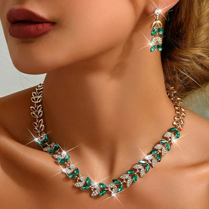 Stornfield | Emerald Leaf Diamond Necklace and Earring Set