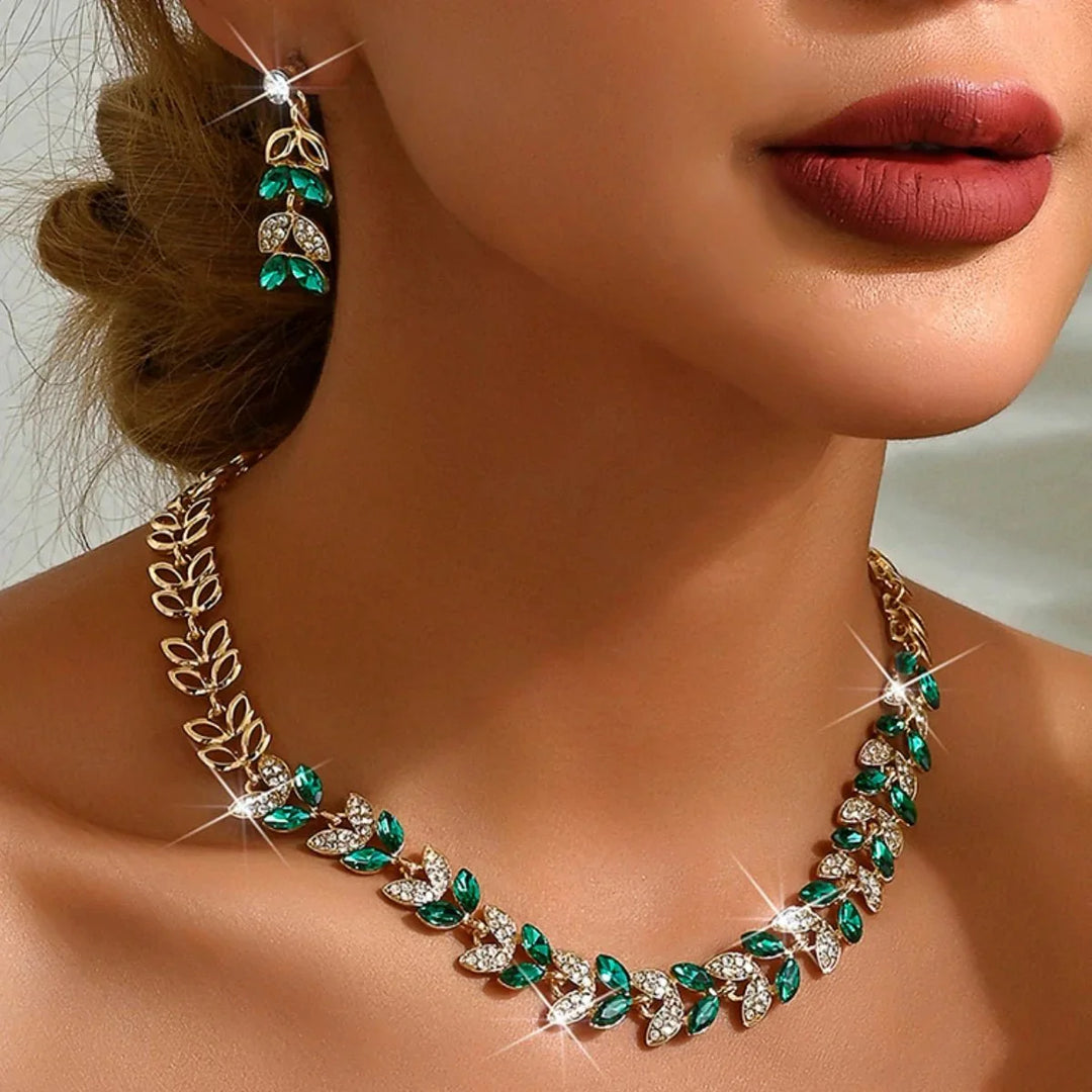 Stornfield | Emerald Leaf Diamond Necklace and Earring Set