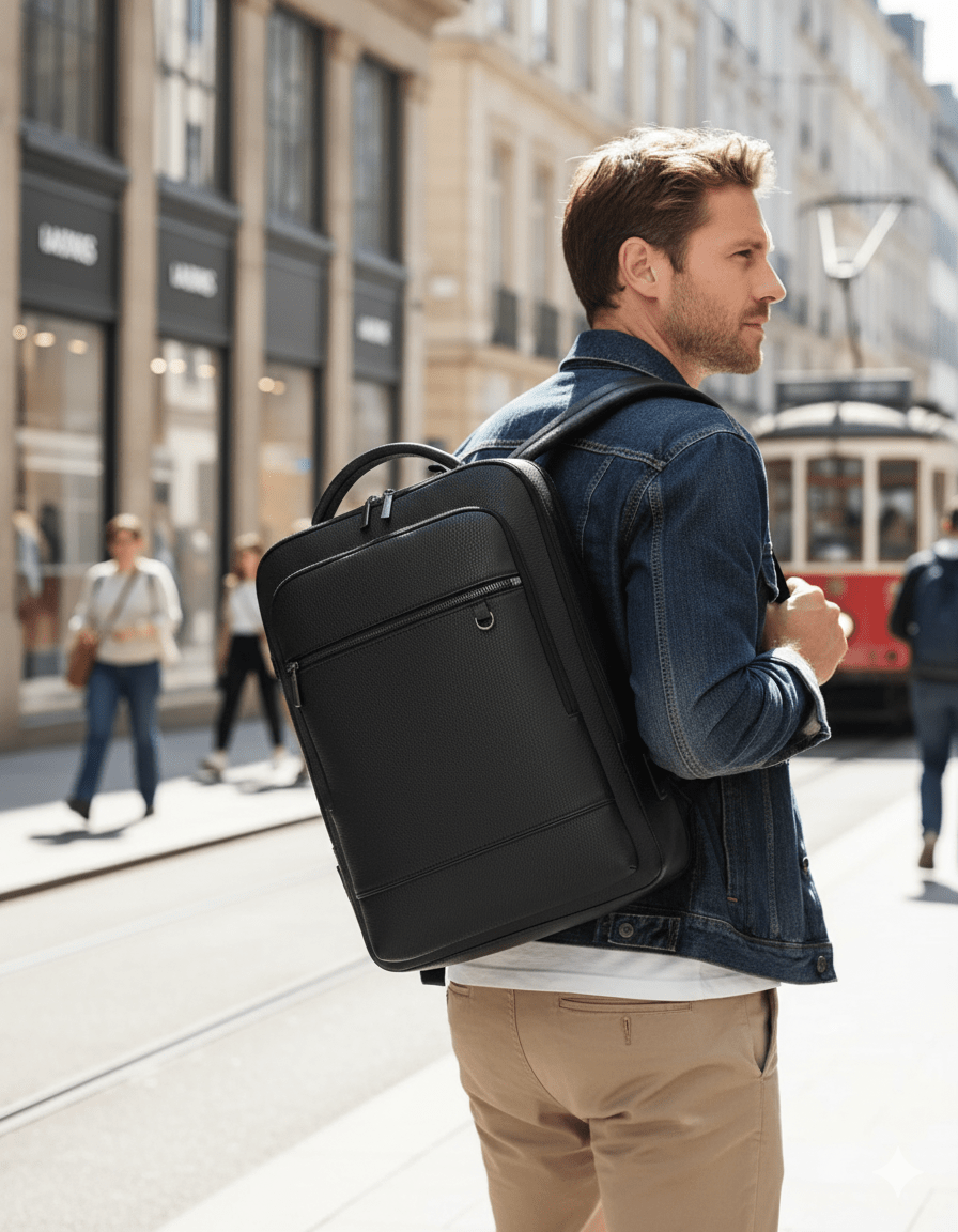 Stornfield | EXECUTREK – Elegant Leather Laptop Backpack with USB Port