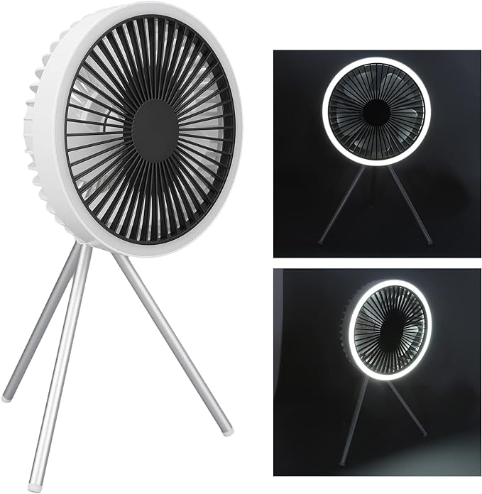Rechargeable 10,000mAh Camping Fan with LED Lighting and Power Bank | Stornfield