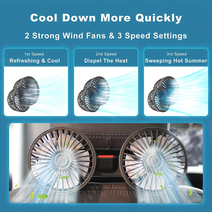1 Pc Car Fan, Car Small Air Conditioner, Double-headed Rear Fan, Strong Wind, 360 Degrees Rotation, Large Air Volume, Subwoofer Operation, Base Fixed Clip Mounting Method, Suitable For Car Home | Stornfield