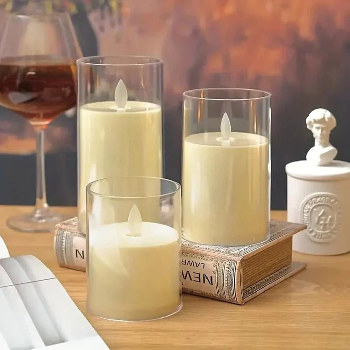 LED candle with remote control & timer in glass design | Stornfield