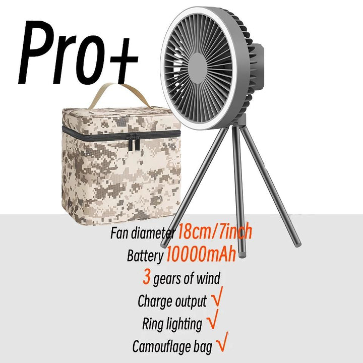 Rechargeable 10,000mAh Camping Fan with LED Lighting and Power Bank | Stornfield
