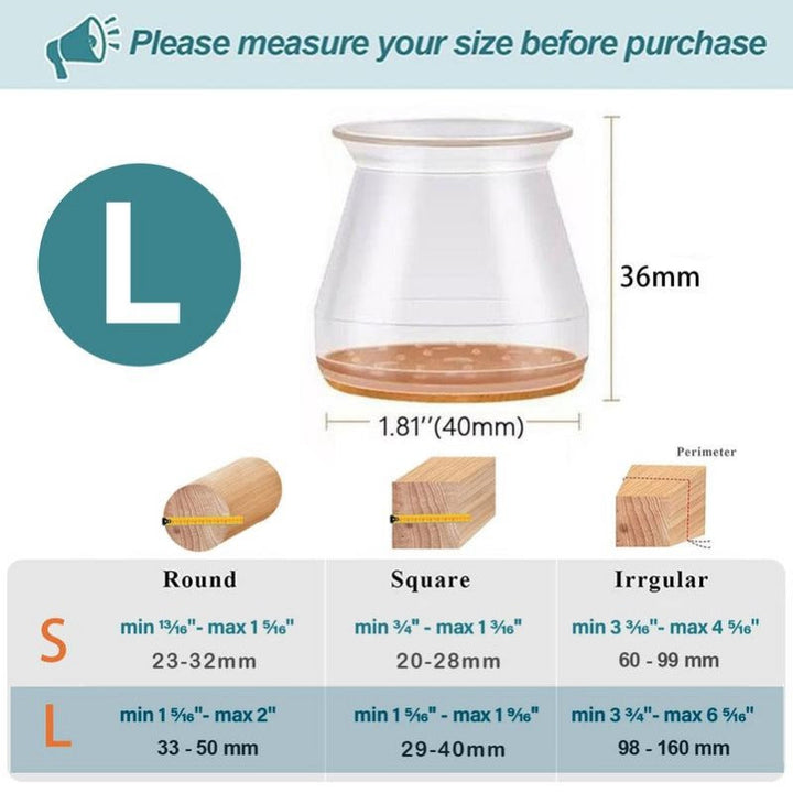 Stornfield | Clear Silicone Chair Leg Caps with Integrated Felt Pads