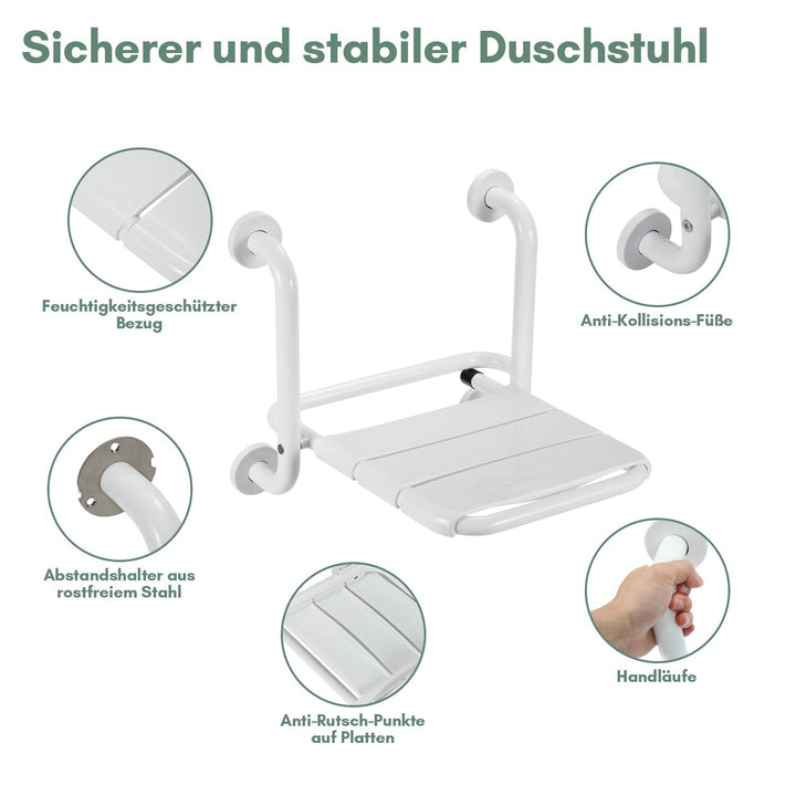 Foldable shower seat with armrests wall-mounted | Stornfield