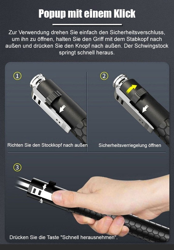 Automatically extendable steel striking stick | Stornfield