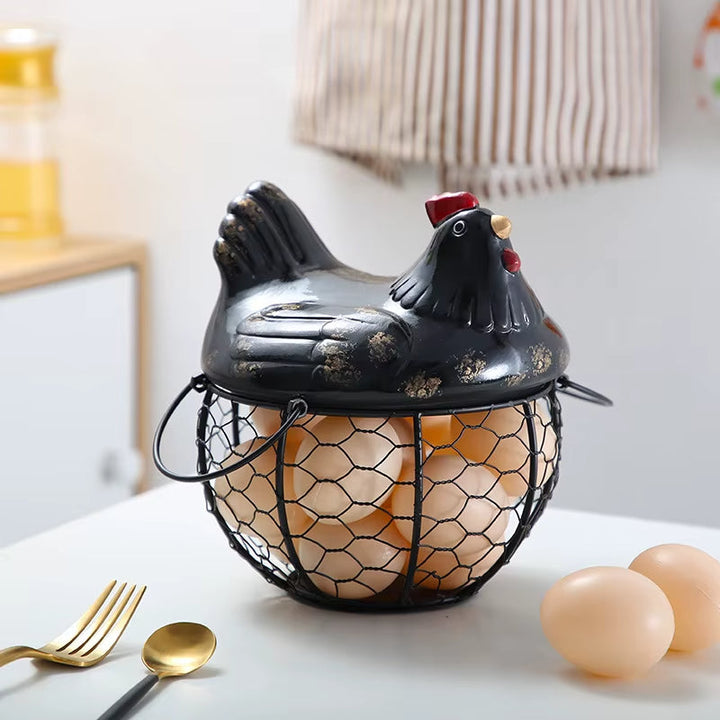 Stornfield | Ceramic Egg Holder Chicken with Wire Basket