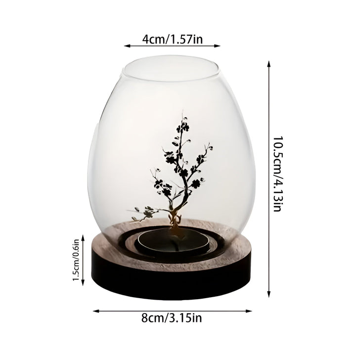2-piece set glass candle holders with wooden base - decorative in retro zen style | perfect for living room, taStornfielde decoration and outdoor | Stornfield