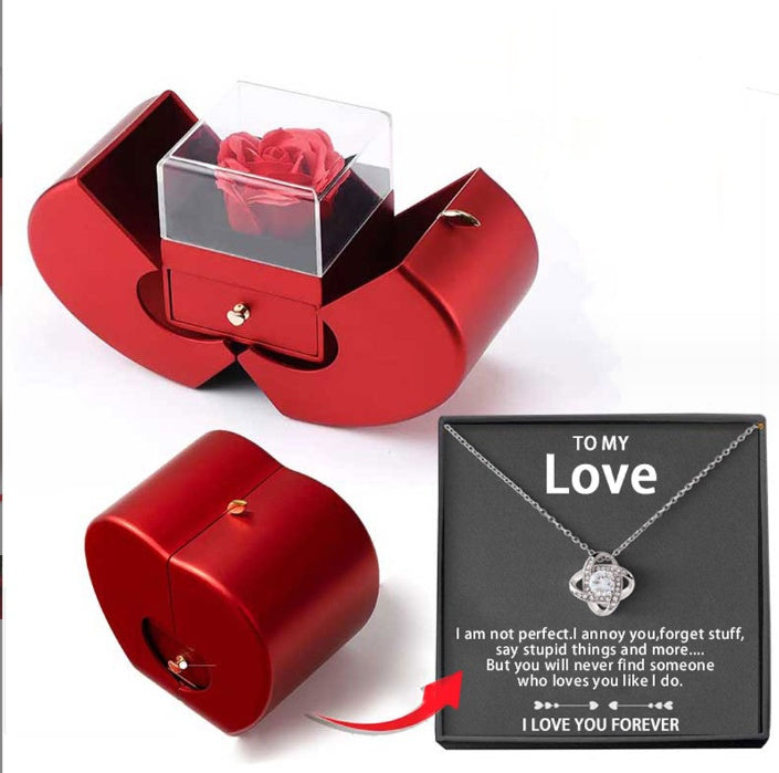 Red Apple Jewelry Box with Eternal Rose and Necklace | Stornfield