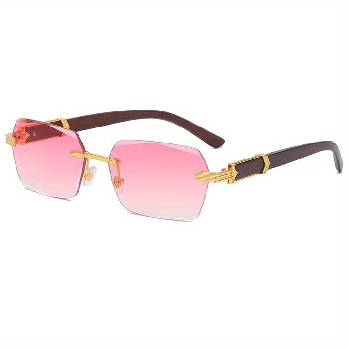 Rimless Sunglasses with Rectangular Lenses and Faux Wood Temples – Verro | Stornfield