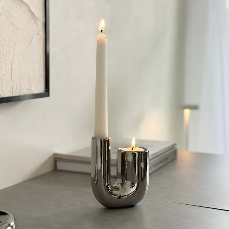 Elegant Silver Candle Holder with Minimalist Design | Stornfield