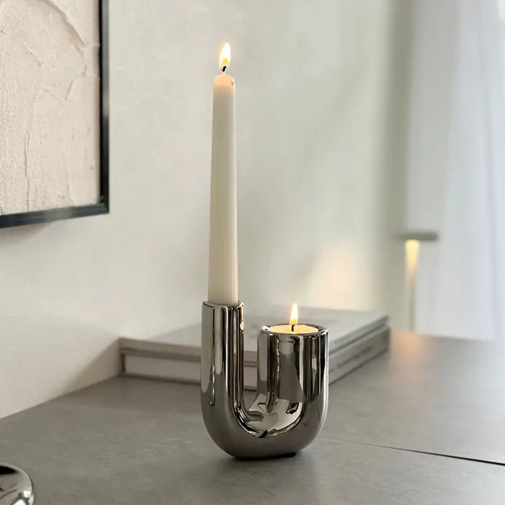 Elegant Silver Candle Holder with Minimalist Design | Stornfield