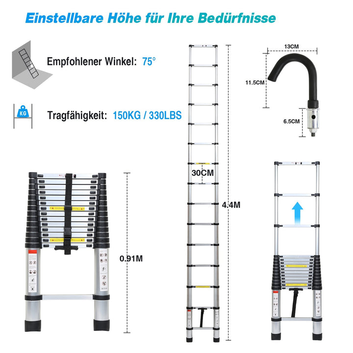 Telescopic ladder with 2 detachable hooks | Stornfield
