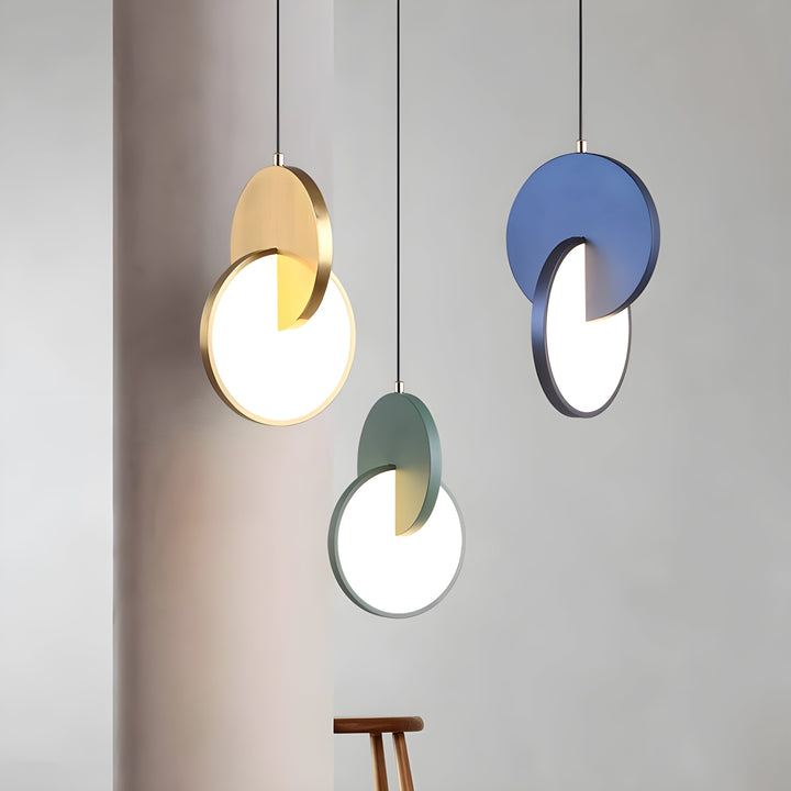 Modern Scandinavian LED pendant lamp with round frame and warm light bowl