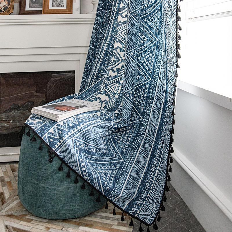 Stornfield | Blue Geometric Pattern Light Filtering Curtain