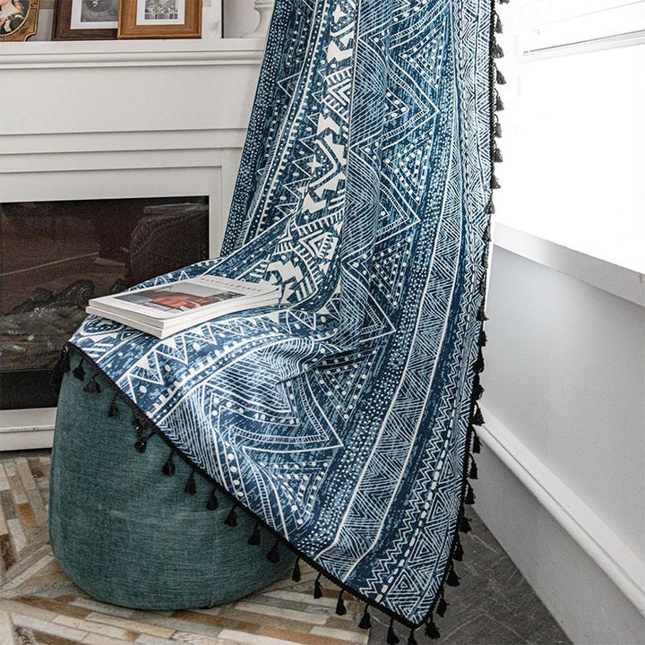 Stornfield | Blue Geometric Pattern Light Filtering Curtain