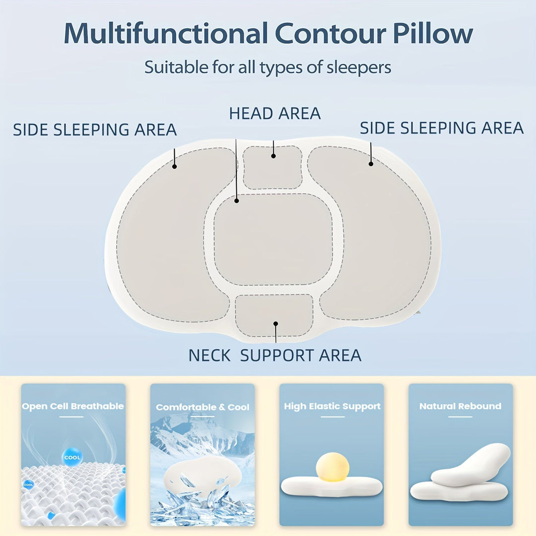 1pc Oval Macaron Pillow Cervical Memory Foam Pillow, Cooling Bed Pillow For Sleeping - Neck Pillows For Pain Relief Sleeping, Contour Support Ergonomic Pillow For Side Back Stomach Sleepers Using High And Low Partition | Stornfield