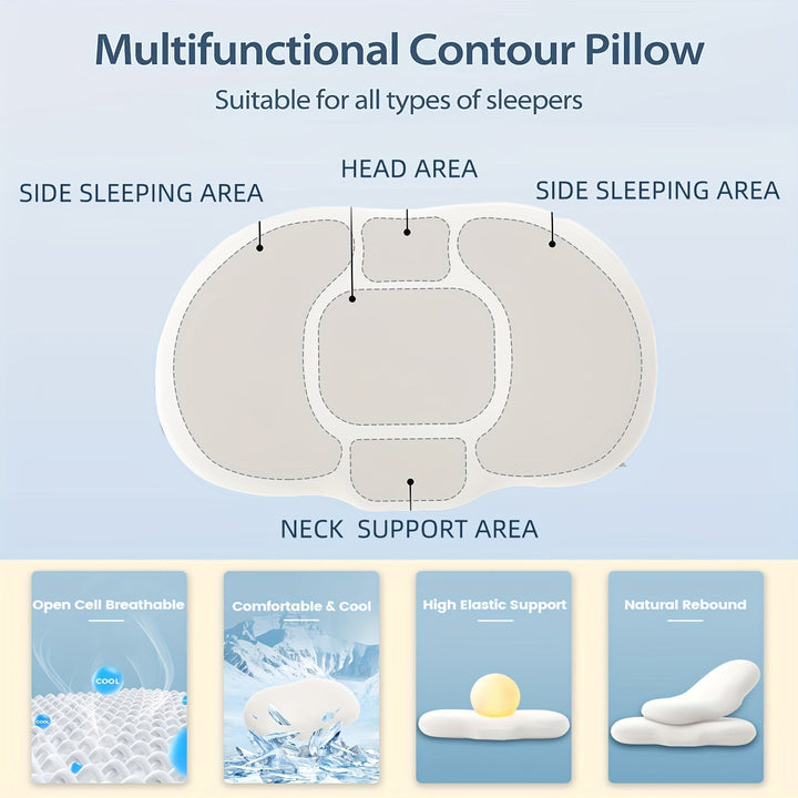1pc Oval Macaron Pillow Cervical Memory Foam Pillow, Cooling Bed Pillow For Sleeping - Neck Pillows For Pain Relief Sleeping, Contour Support Ergonomic Pillow For Side Back Stomach Sleepers Using High And Low Partition | Stornfield