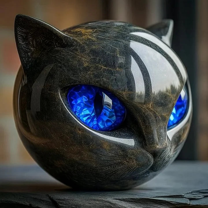 Stornfield | NoirCat Sculpture – Black Cat Head with Hypnotic Eyes