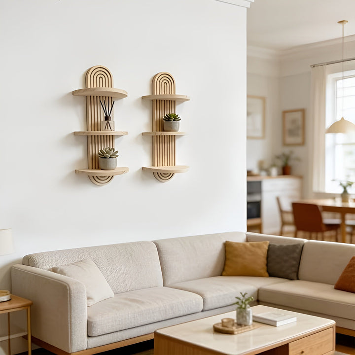 Boho Wall Shelf Made of Solid Wood – Multi-Tier and Space-Saving | For Living Room, Bedroom, and Hallway | Stornfield