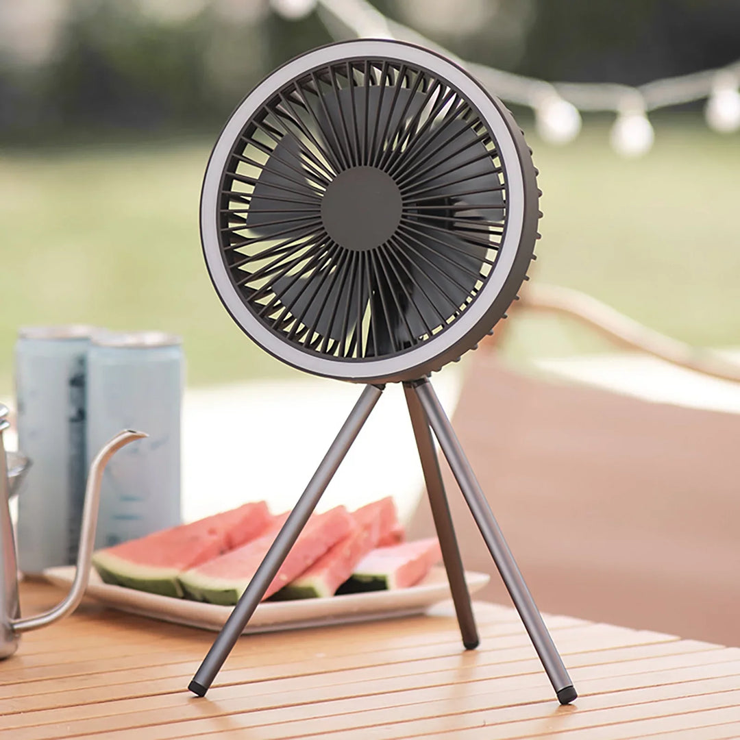 Rechargeable 10,000mAh Camping Fan with LED Lighting and Power Bank | Stornfield