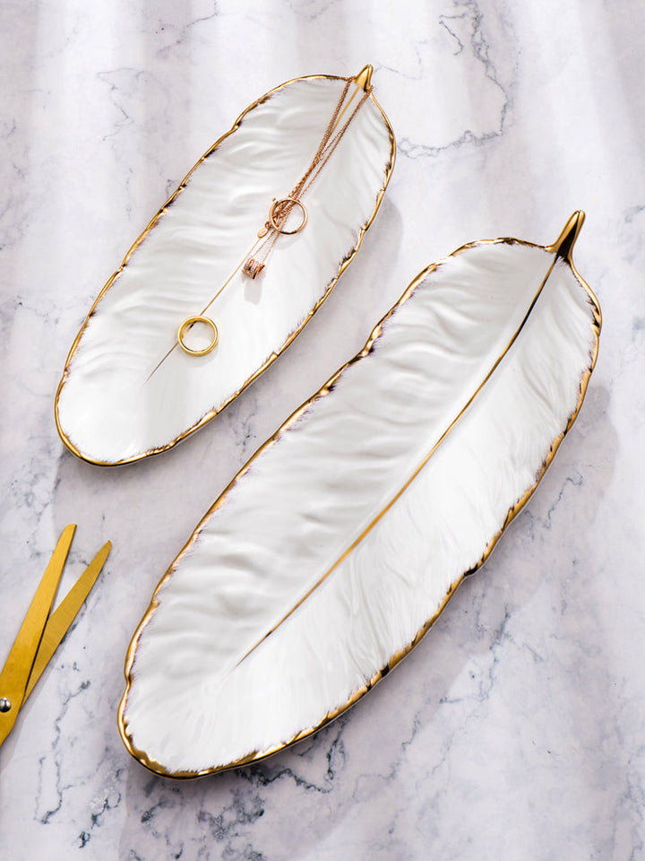 Stornfield | Nordic Light Luxury Style Golden Feather Plate Retro Plate Storage Plate Snack Plate Home Decor