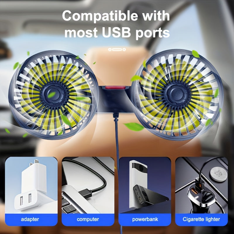 Stornfield | Double Fan AirTrek Duo | 360° rotatable | Ultra-quiet & Compact | USB Car Fan with 5 Blades