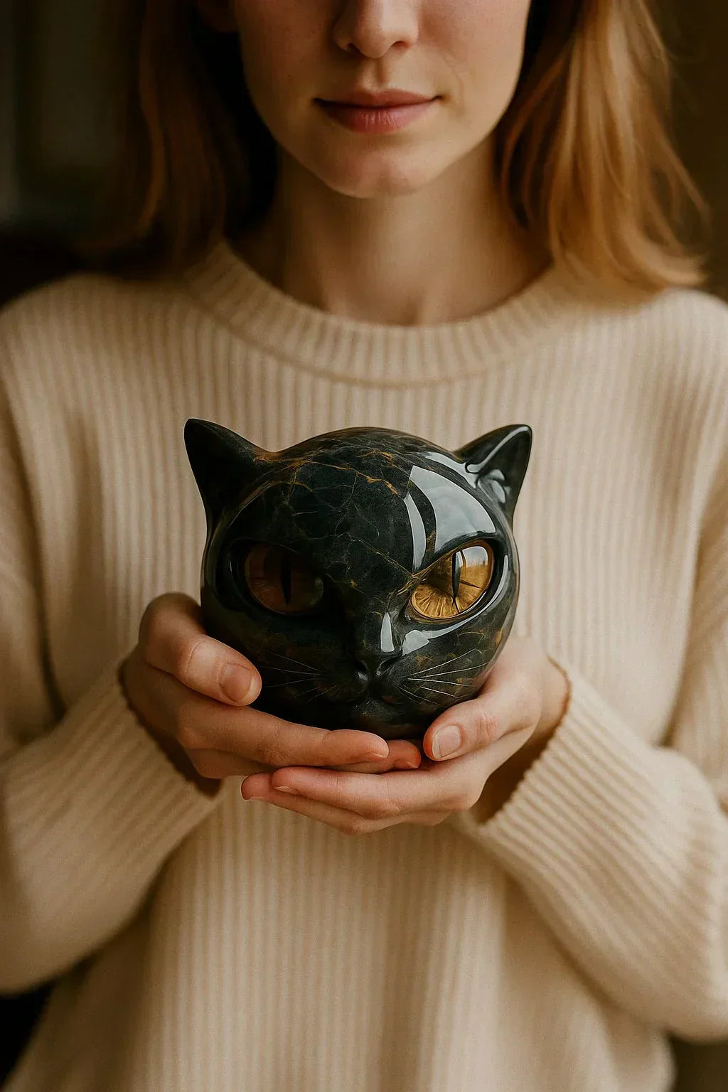 Stornfield | NoirCat Sculpture – Black Cat Head with Hypnotic Eyes