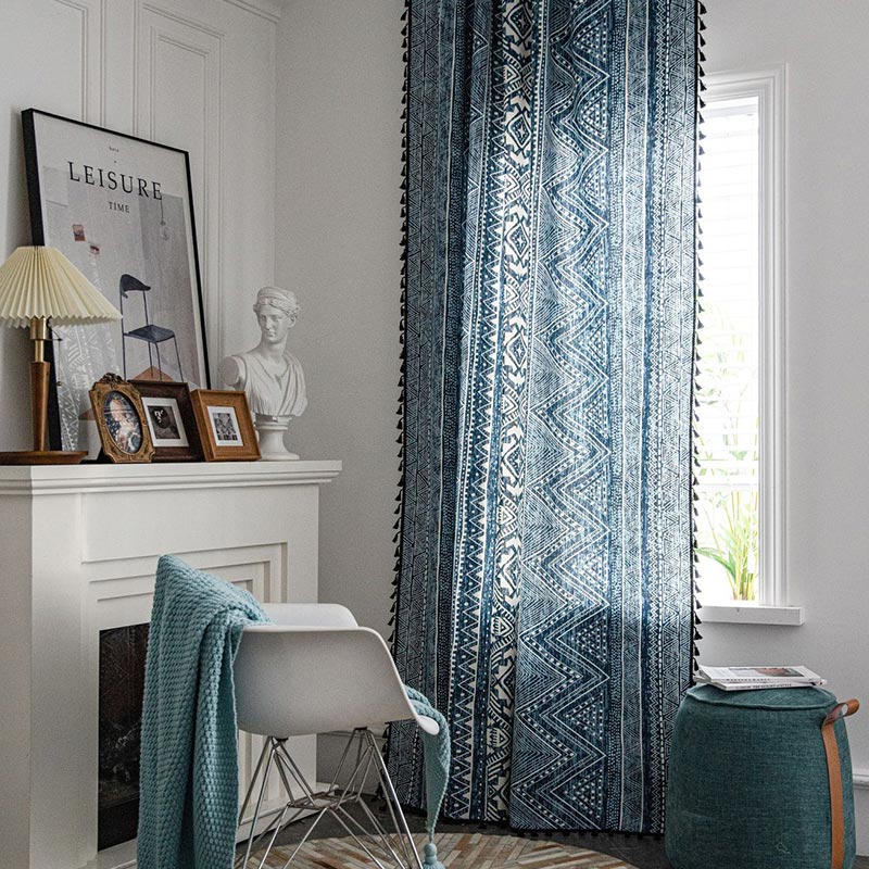 Stornfield | Blue Geometric Pattern Light Filtering Curtain