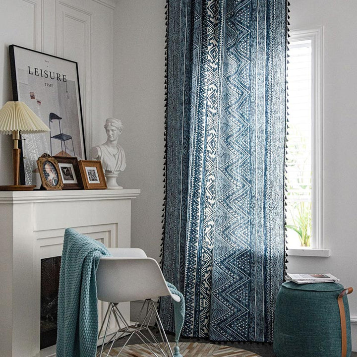 Stornfield | Blue Geometric Pattern Light Filtering Curtain
